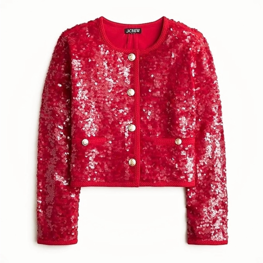 J. Crew Women's Sparkling Red Sequin Blazer size L.